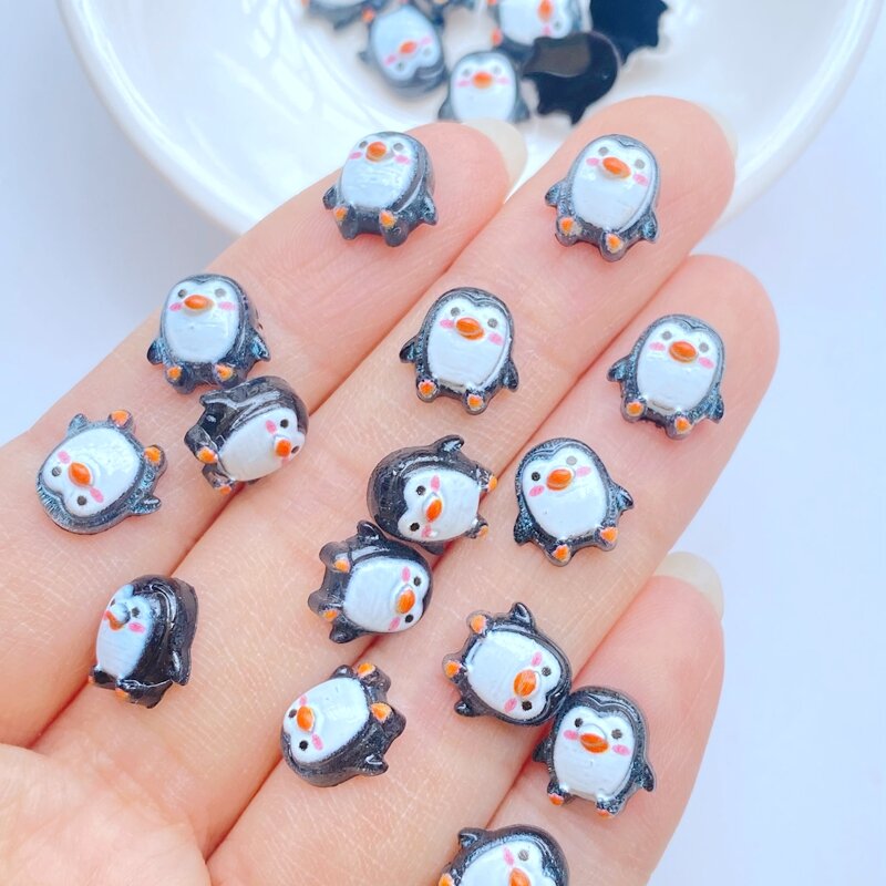 Mini pingüino serie de resina de 9mm, 50 piezas, figuritas de piedra de espalda plana, álbum de recortes de boda DIY, accesorios de manicura