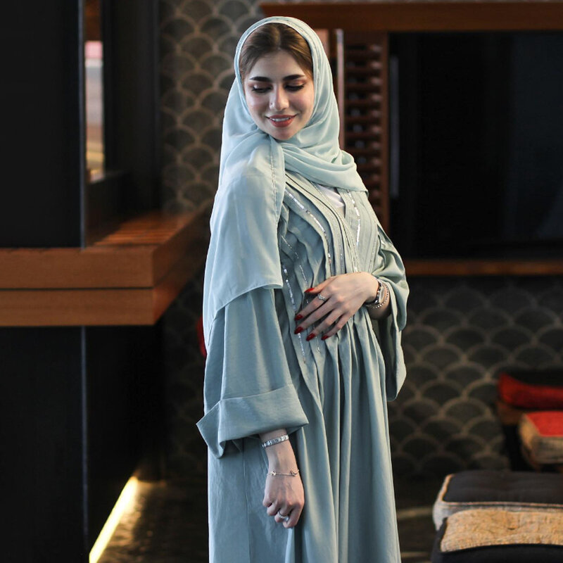 Mode Pailletten Abaya Voor Vrouwen Marocain Avond Feestjurk Moslim Jurk Eid Djellaba Kimono Jalabiya Dubai Kalkoen Gewaad Abayas