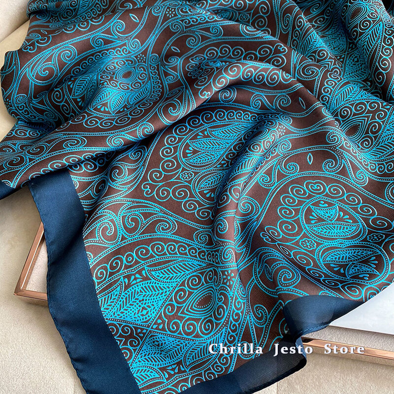 Senhoras moda sol resistente viagem xale impresso macio longo bandana foulard macio imitado lenço de seda