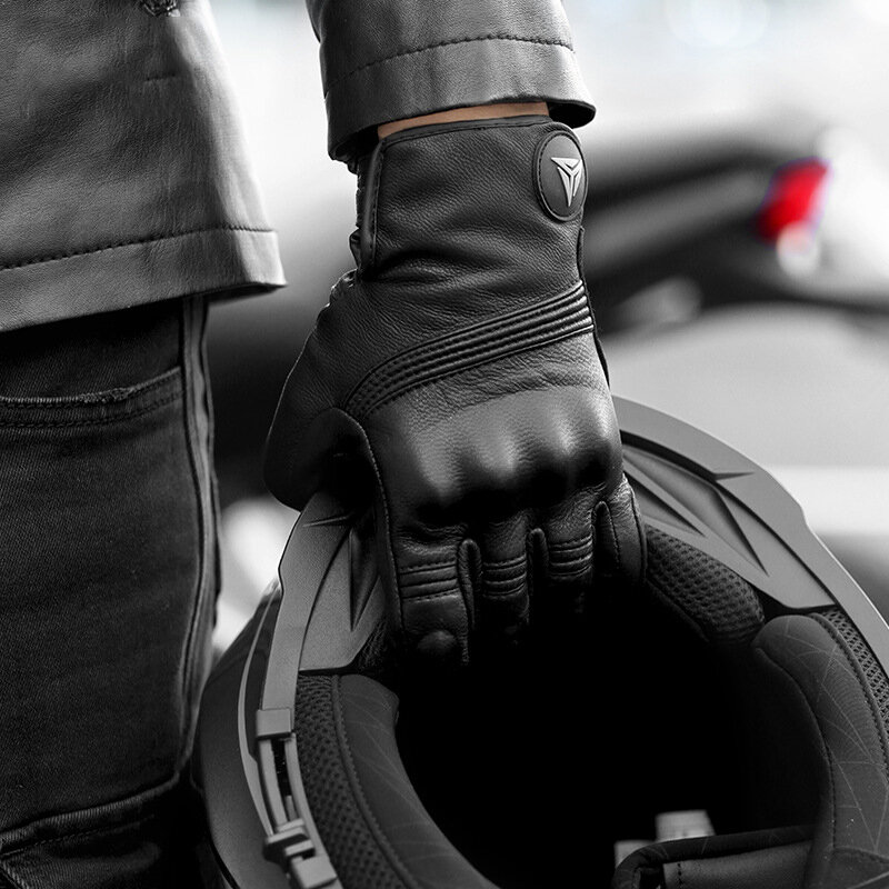 겨울용 따뜻한 터치 스크린 방풍 미끄럼 방지 오토바이 가죽 장갑 남성용, 모터바이크 라이딩 글러브