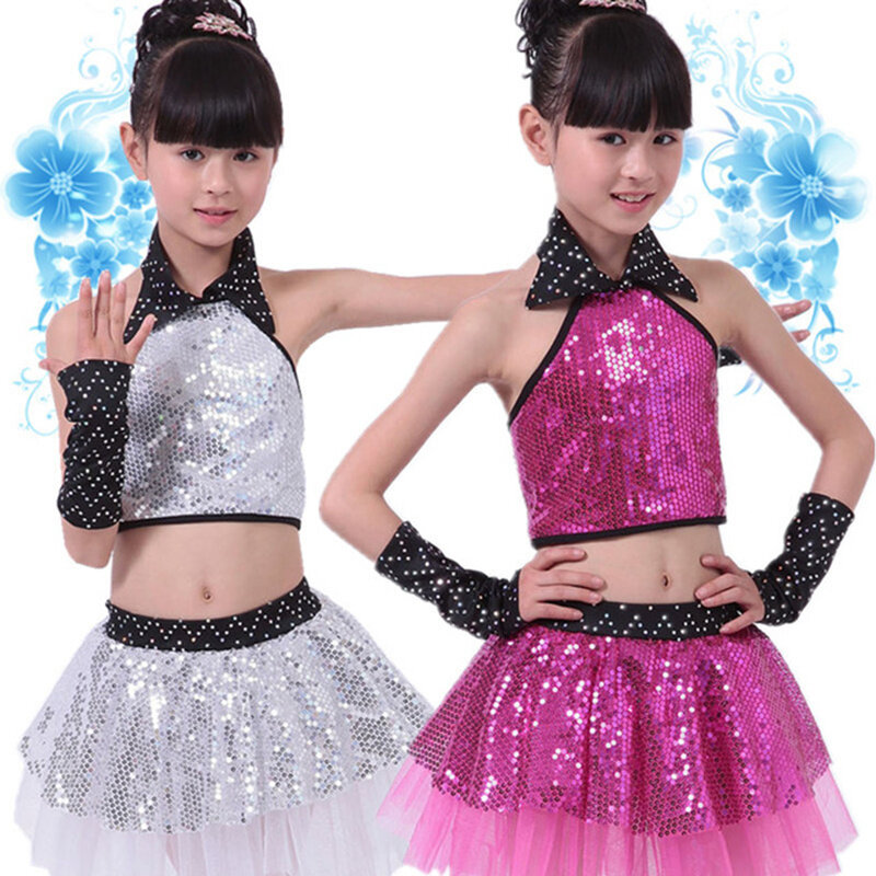 Bambini paillettes Jazz Dance Modern Dance Costume fashion Latin waltz dancing dress stage show dresses