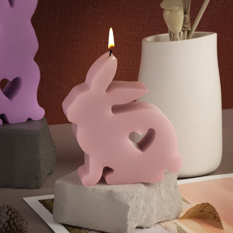 Cetakan Plester Lilin DIY Cetakan Silikon Kelinci Paskah Cinta untuk Lilin Aromaterapi