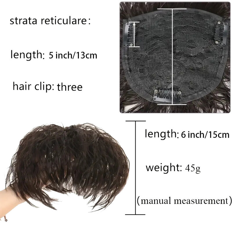 Topper de pelo rizado con flequillo, extensiones de cabello sintético, aspecto Natural, accesorios para el cabello de uso diario