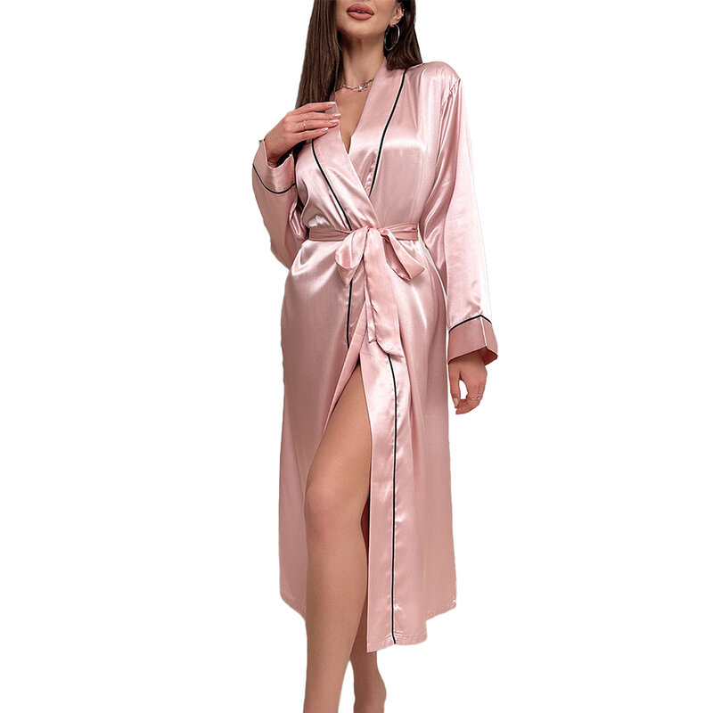Accappatoio da donna in seta di ghiaccio accappatoio in raso Kimono Smooth Ultra Thin Lingerie Solid Bride vestaglia alito sciolto Sleepwear nuovo