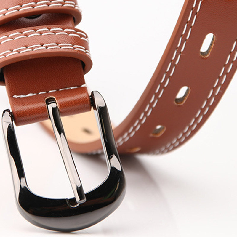 Cinturón de cintura hueco delgado de doble línea para mujer, cinturón de moda para viajes y compras, pantalones casuales de diseñador, hebilla de aguja, 2,4 cm