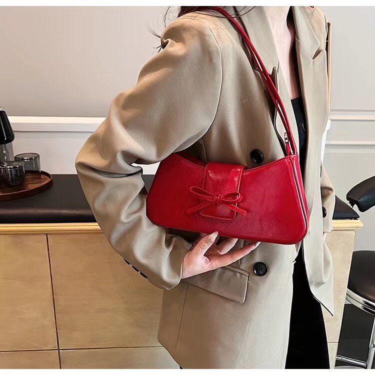 Bow Small Underarm Bags for Women 2024 Y2K Korean Fashion Pu Leather Female Shoulder Bag Y2K Handbags and Purses