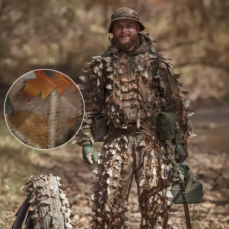 Охотничий костюм с 3d-листьями и капюшоном