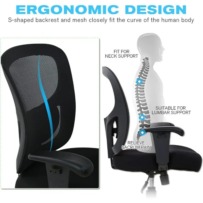 Big & Tall Office , Desk 400 lbs Computer Mesh Chair for Heavy People Height Adjustable Rolling Desk Chair with Ergonomic