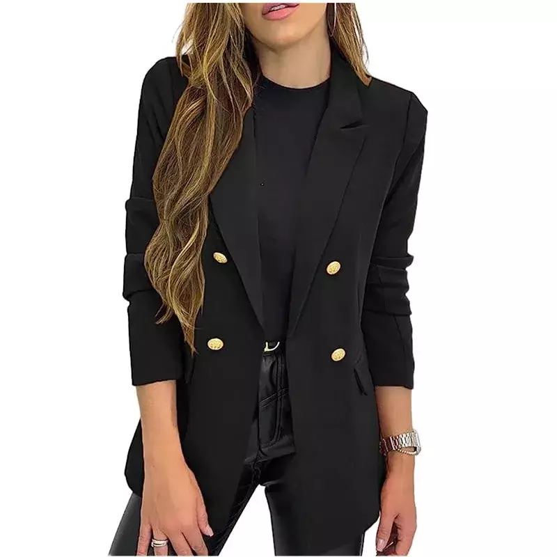 Blazers de Color liso para mujer, chaqueta informal de manga larga con solapa y botones, novedad