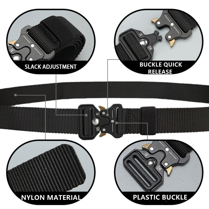 JSJM New Tactical Belt Men Outdoor Sports Hunting Belt Military Combat Quick Release Nylon Belt Running Hiking Convenient Belt