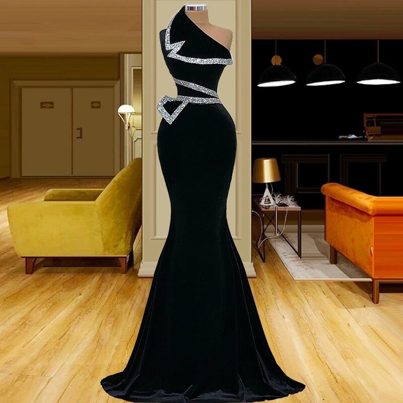 Sexy Mermaid Off Shoulder Sleeveless A-line Prom Dresses Sparkling Satin Evening Dresses Sexy Sweep Train A-line Party Dresses