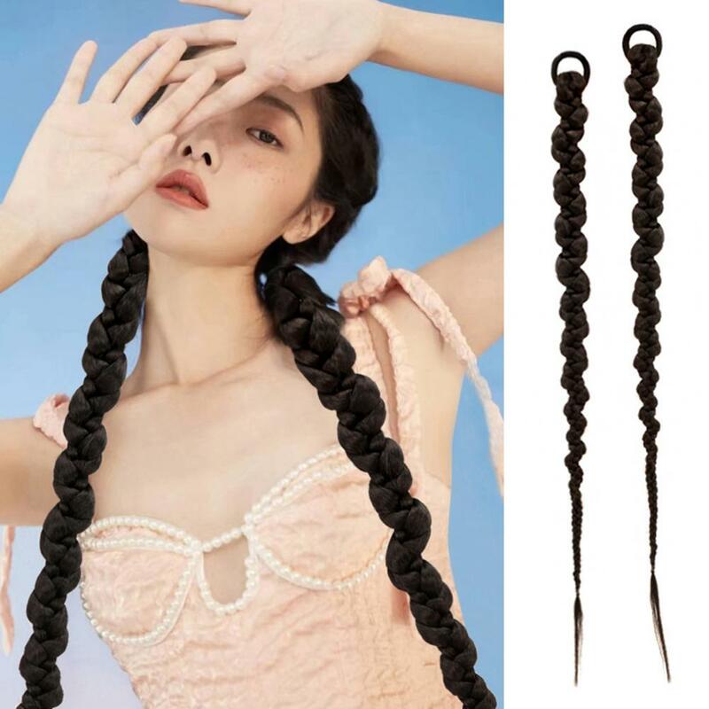 70cm Women Wig Realistic High Stretch Hairband Styling Increase-hair Volume Long Boxing Braid Pigtail Synthetic Black Wig Supply