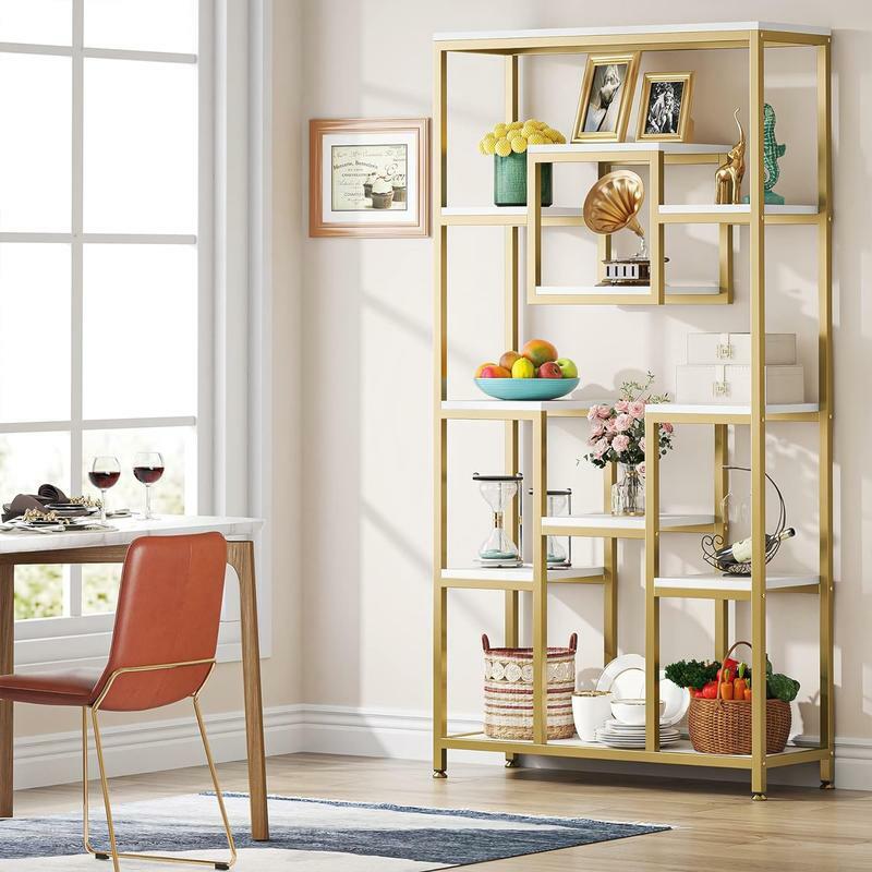 Tribesigns 71 estantería de pie para sala de estar, dormitorio, oficina en casa, oro y blanco