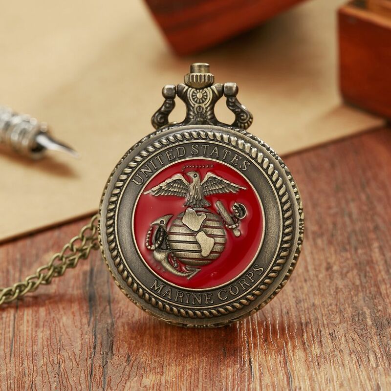 New American Eagle Empire Design Bronze Pocket Watch Glass Dome Charm Pendant Necklace Jewelry Men Women Accessories Gifts 2023