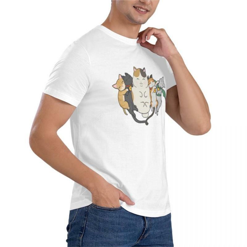 Футболка мужская с рисунком спящих кошек, свободный крой, футболка с графическим принтом, цвет под заказ, летняя одежда
