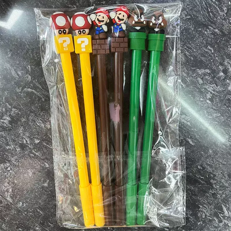 Super Mario Bros tinta hitam netral pena Gel 0.5mm pena Gel kartun perlengkapan sekolah siswa pena alat tulis hadiah anak-anak