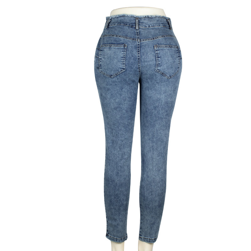 Celana Jeans kurus wanita ukuran besar, pakaian jalanan celana panjang Denim elastis, ramping Colro kantong ritsleting pinggang tinggi warna polos