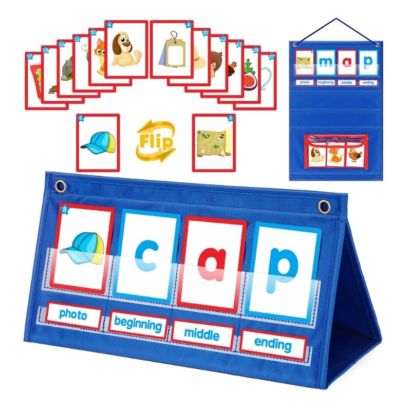 16FB CVC Word Builder Desktop Pocket Chart Tenda Conjunto cartões jogos fonéticos Cards