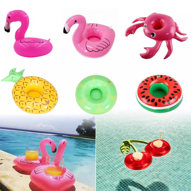 Basen kąpielowy Mini nadmuchiwany uchwyt na filiżanki Flamingo uchwyt na napoje pływanie pływający w basenie przyjęcie pasek dekoracyjny podstawki