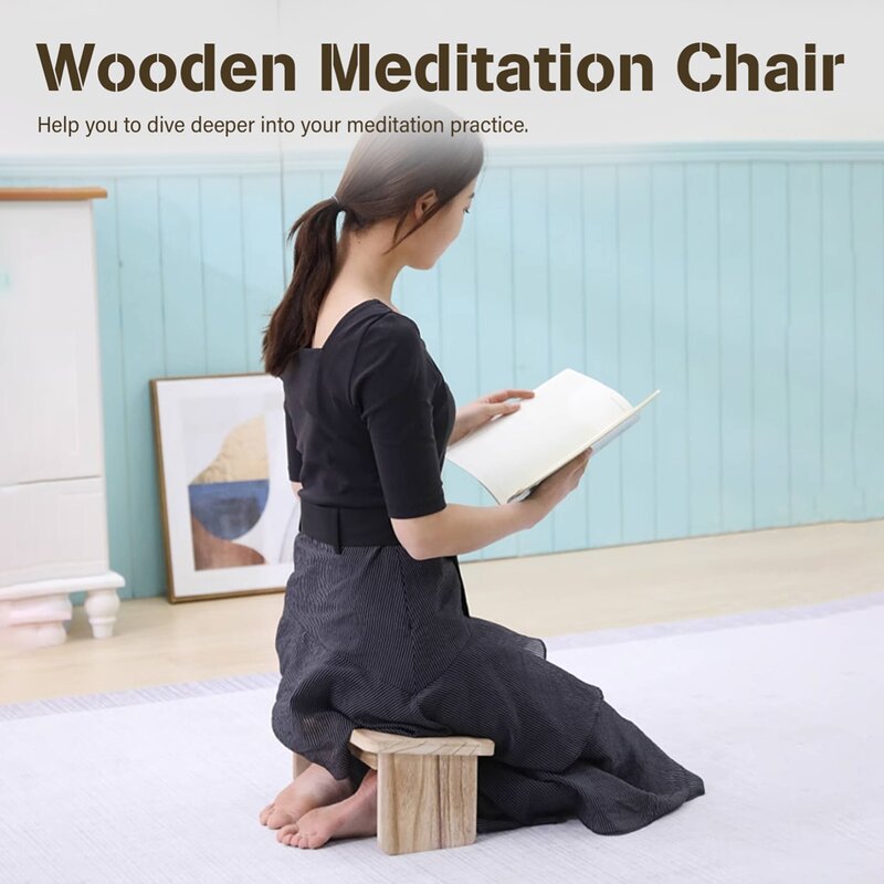 Banco de meditación de madera para Yoga, taburete ergonómico plegable para arrodillarse, Banco de oración de madera con Bisagras de Metal duraderas