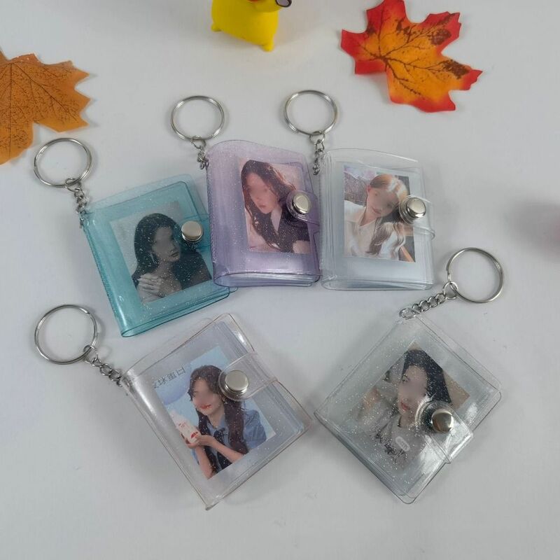 With Keychain Mini Photo Album DIY Simple Portable Pocket Album Snap Button Design PVC Storage Photo Card Holder