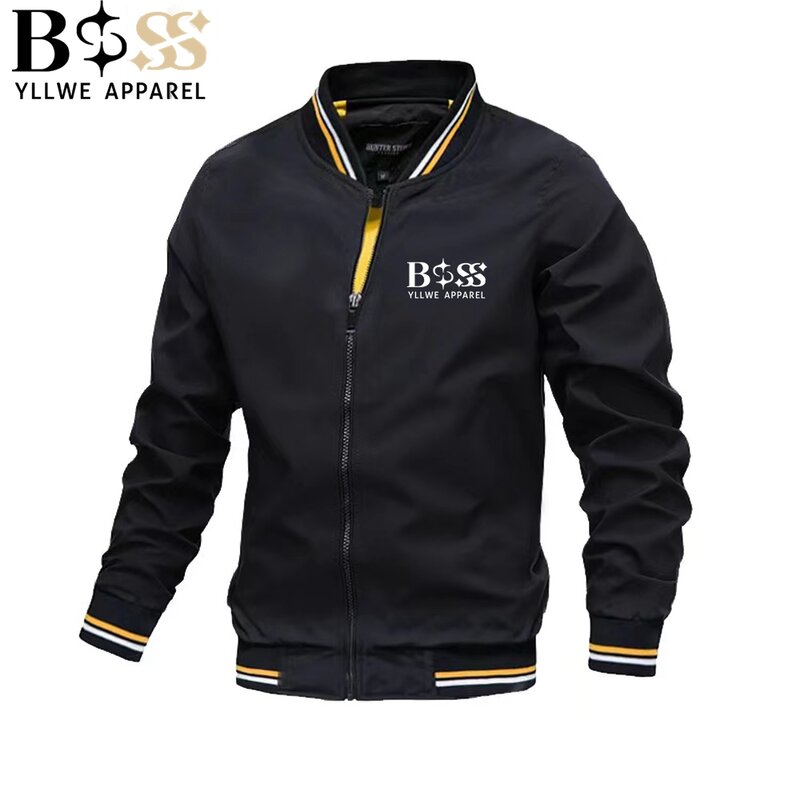 BSS YLLWE APPAREL-chaqueta deportiva con cremallera para hombre, chaqueta informal con cuello de pie, a prueba de viento, para exteriores, Otoño e Invierno