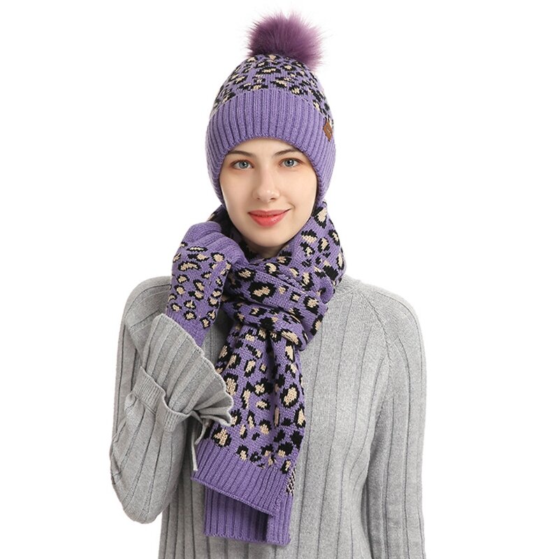 Зимняя шапка, шарф, перчатки, шапка с помпоном, зимняя вязаная шапка с черепом для сенсорного экрана, варежки, длинные шарфы на