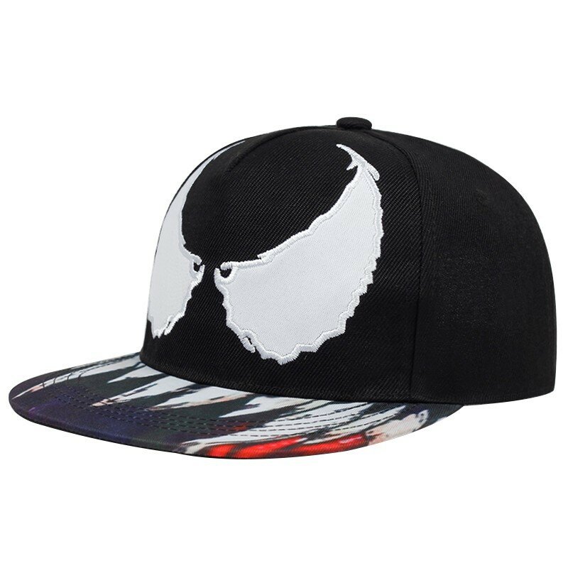 Gorra de béisbol bordada de Venom, accesorios de ropa de Cosplay de superhéroe de película, Hip Hop, visera de borde plano
