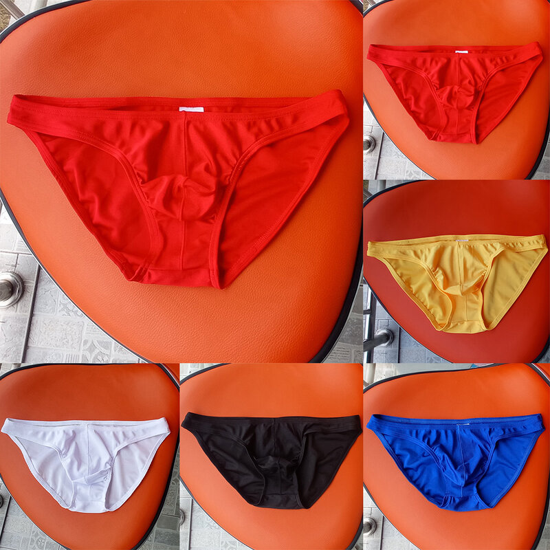 Sexy Men Briefs Ice Silk Soft Panties Solid Elasticity Casual Underwear Thin Sheer Underpants Low Waist Breathable Summer Thong