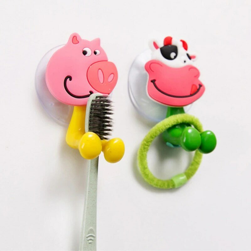 Animal Wall Toothbrush Holder Cartoon Mounted Tooth Brush Storage Rack Cup Bathroom Organizer Silicone Suction Cups Hooker