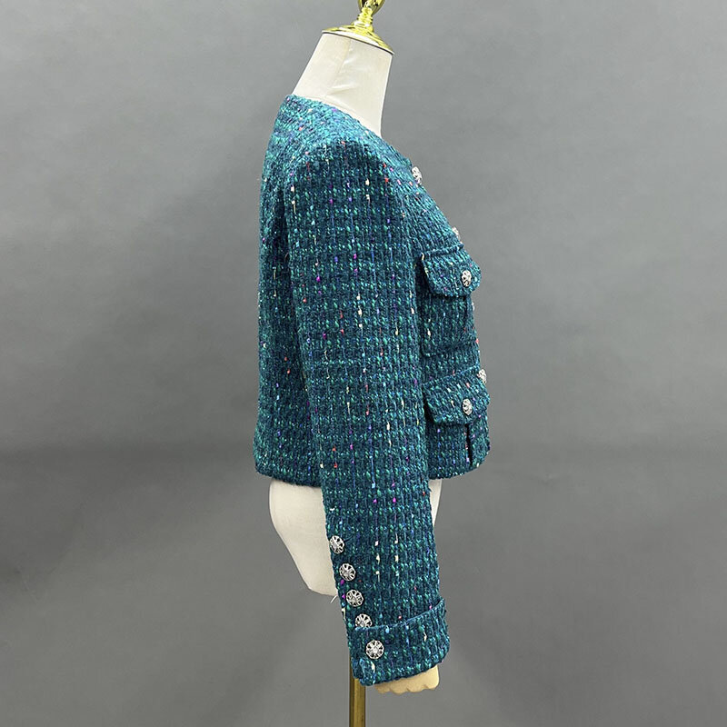 Женское твидовое короткое пальто JANEFUR, Элегантная укороченная куртка с круглым вырезом, роскошная модная верхняя одежда в Корейском стиле, весна 2024