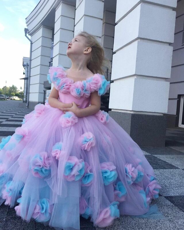 FATAPAESE Traje rosa para meninas, unicórnio, vestido florido para festa de casamento, princesa, roupa de aniversário, roupas infantis arco-íris