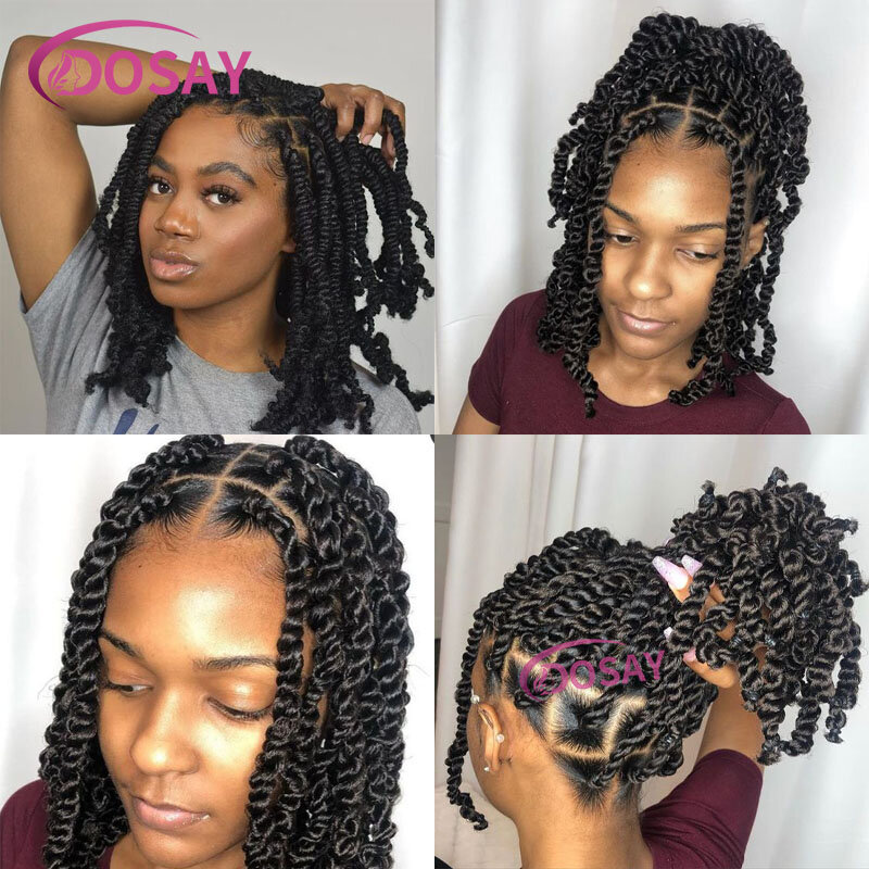 Dosay 12" Full Lace Braided Wigs For Black Women Short Bob Pre Twist Spring Braided Wigs Synthetic Knotless Passion Braided Wigs