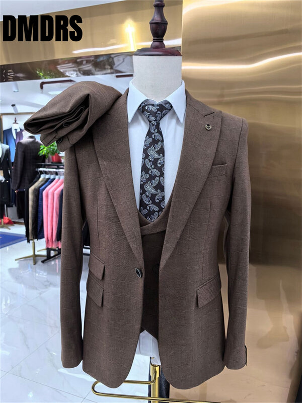 Conjunto de terno formal elegante masculino, jaqueta Jacquard elegante, alta qualidade, vestido de noiva, 3 peças