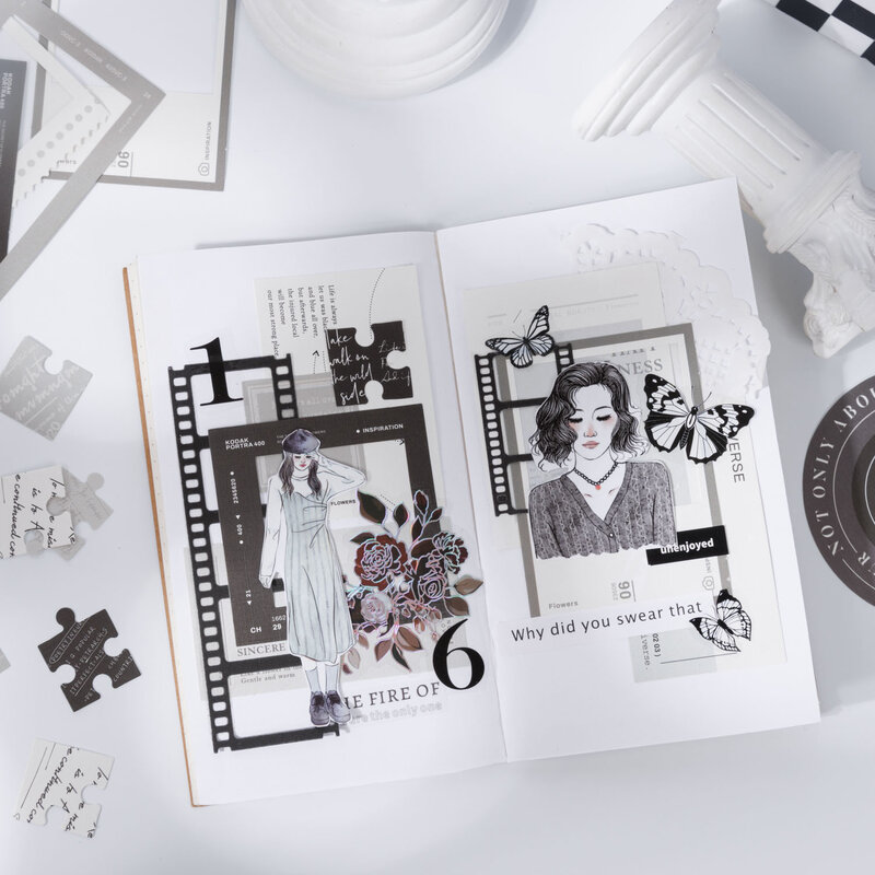 Papier spécial vintage simple, série Silence noir et blanc, matériel de bricolage créatif, journal indésirable, papeterie décorative, 100 feuilles