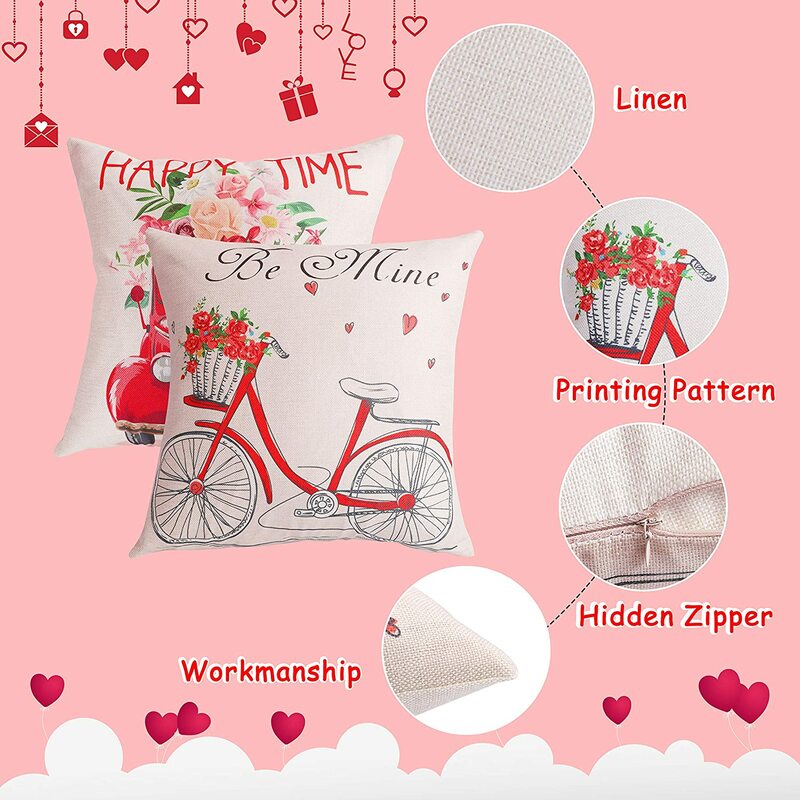 8 Buah Sarung Bantal Sofa Hari Valentine Sarung Bantal Linen Valentine Dekorasi Hadiah Cinta Hati Merah Truk Merah Muda untuk Sofa