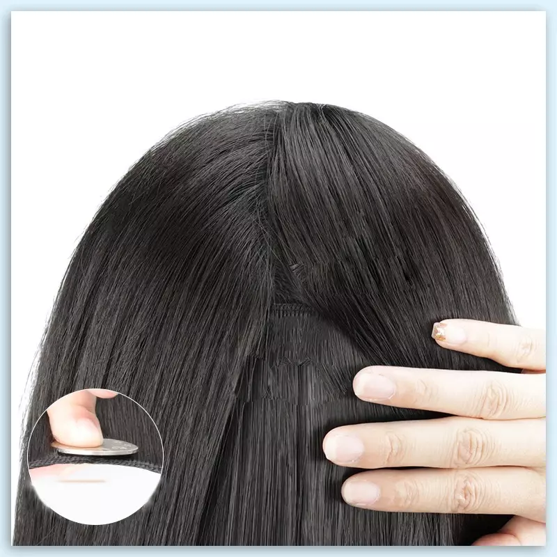 Rambut palsu wanita klip sintetis, hiasan rambut palsu panjang tebal keriting alami tahan panas