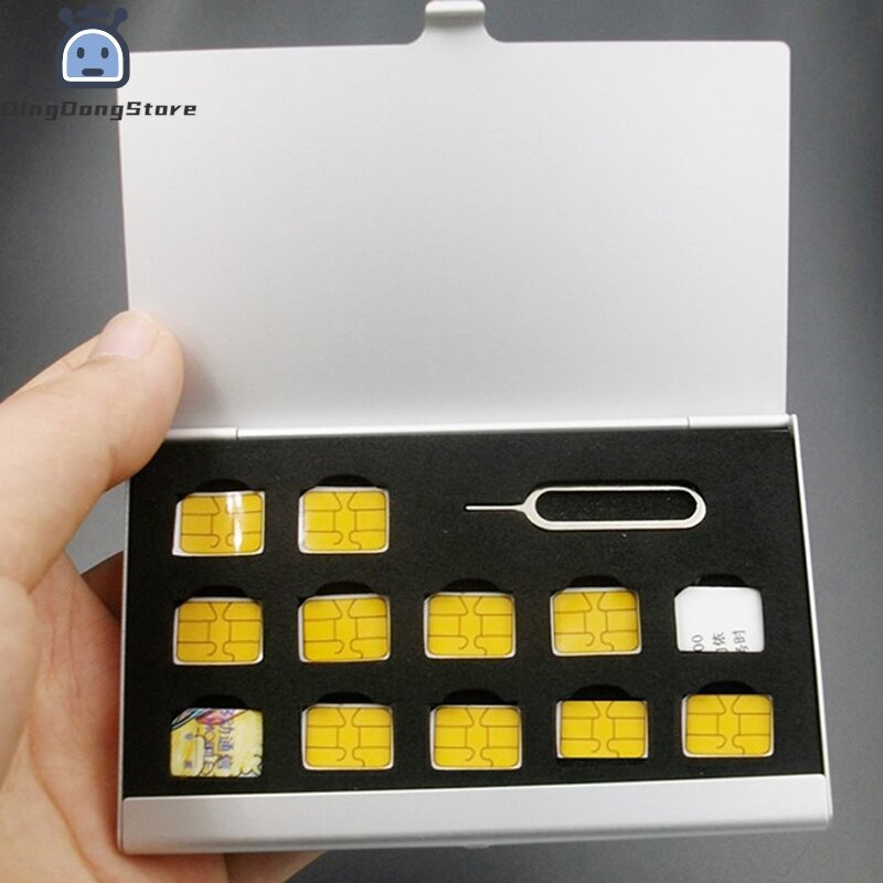 بطاقة SIM صغيرة محمولة من الألومنيوم ، 12 فتحة ، صندوق تخزين بطاقة ذاكرة نانو ، حامل واقي حافظة ، نانو بلس ، دبوس بطاقة فتحة واحدة