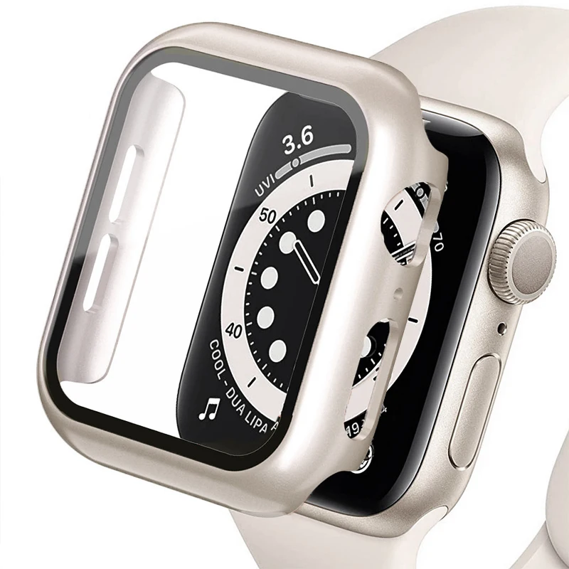Szkło hartowane + pokrowiec na Apple Watch 9 8 41mm 45mm 42mm 38mm plastikowy bumper etui ochronne na ekran iWatch serii 7 6 5 4 se 44mm 40mm