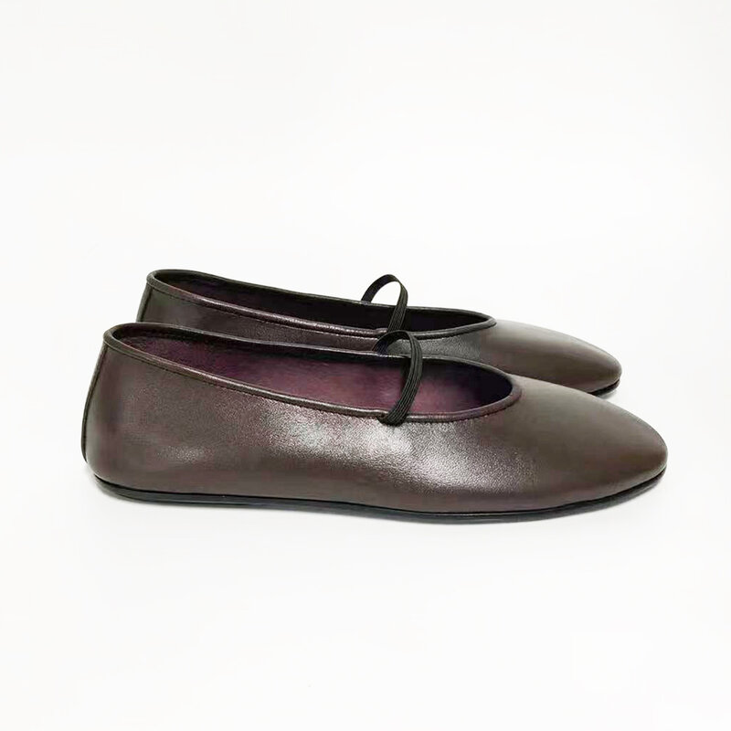Zapatos planos de Ballet de cuero de vaca para mujer, Calzado cómodo de alta calidad, color negro, diseño de moda, Mary Janes, 2023