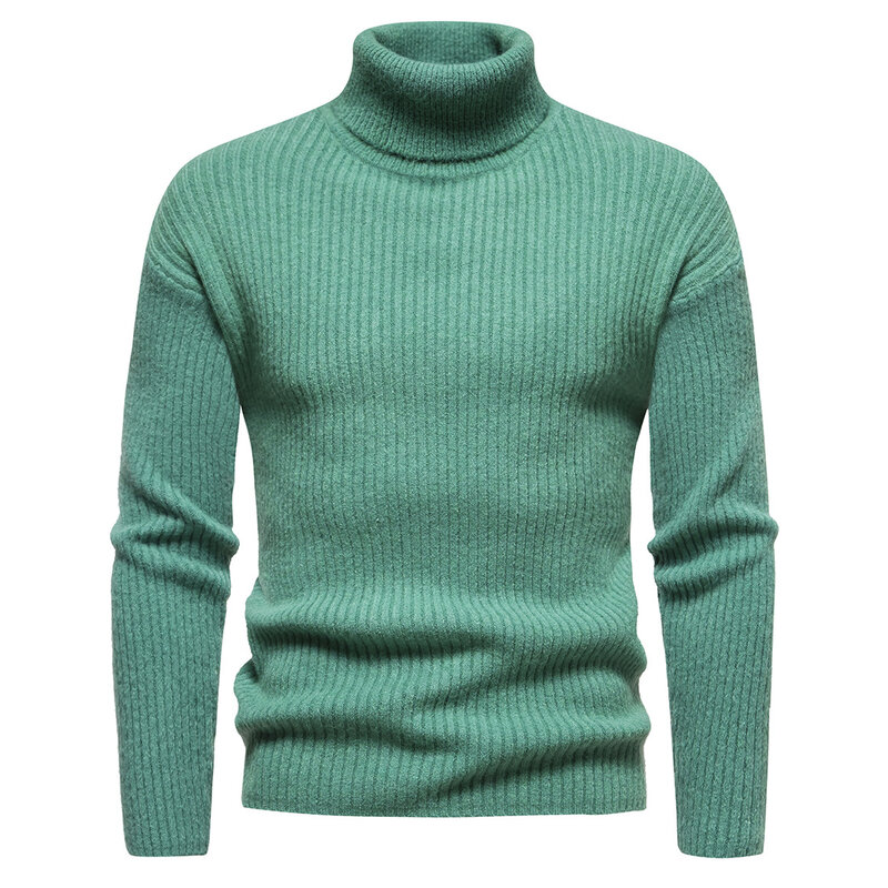 Suéter de gola alta grosso masculino, monocromático, casual, de malha, fino, quente, pulôver masculino, inverno, novo, qualidade, 2023