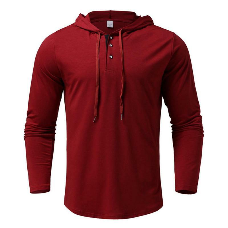 Camisa con capucha para hombre, Top de manga larga con capucha sólida, ligera, atlética, con cuello de botón y tapeta frontal