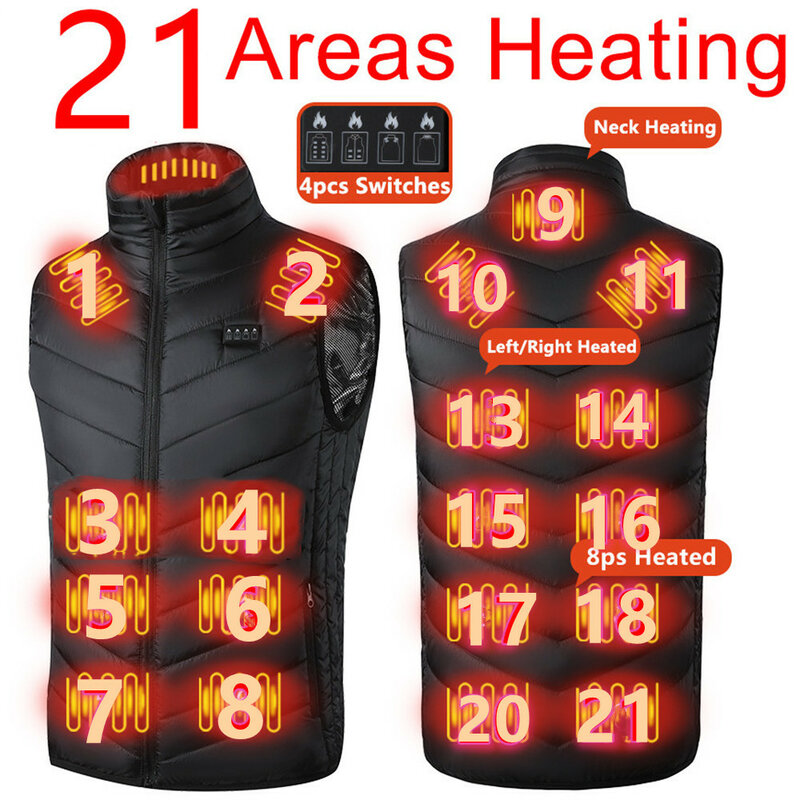 Chaleco térmico con calefacción para hombre y mujer, chaqueta táctica eléctrica con Usb, abrigo calentador corporal, 21 áreas, 6XL, Invierno