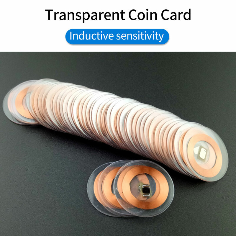 100PCS 125 khz or 13.56 mhz RFID EM4100/M1 Transparante Coin Card 25mm Read Only Key Chain for Access Control Tags Ultra thin