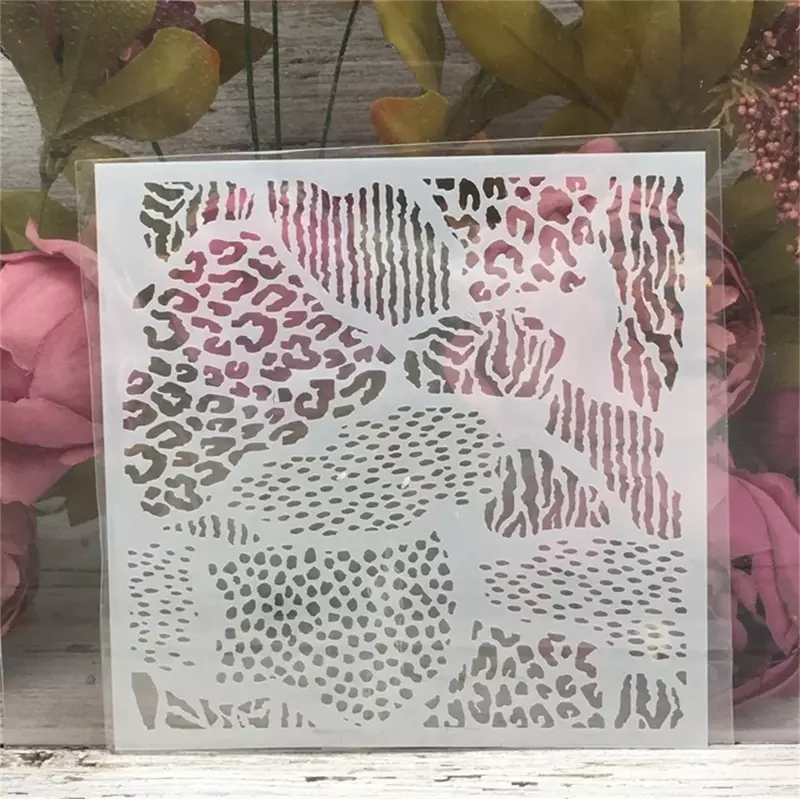 Plantillas de capas DIY con textura de leopardo, pintura de pared, álbum de recortes, plantilla decorativa para colorear, álbum en relieve, 15x15cm