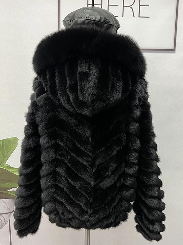 Chaqueta de piel de visón Real para mujer, abrigo corto con cremallera, piel de visón Natural con capucha, abrigo cálido negro, ropa de invierno