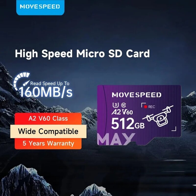 MOVESPEED-tarjeta Micro SD de alta velocidad U3 A60, 160 GB, 512GB, 400GB, 256GB, tarjeta TF para cámara DV Drone, 128 MB/s
