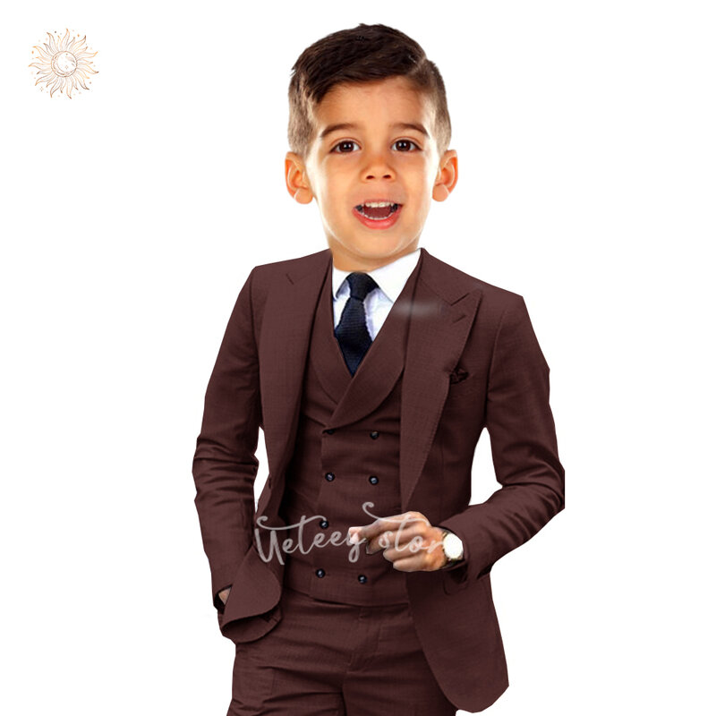 Smoking Slim Fit para meninos, jaqueta, colete e cupom infantil, conjunto formal de formatura, casamento, tamanho 4-14 anos, 3 peças