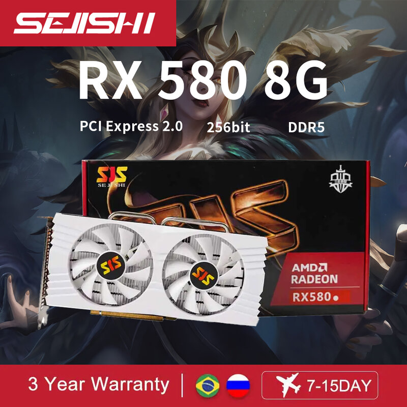 SEJISHI kartu grafis Gaming AMD RX580, 8GB 2048SP GDDR5 256Bit PCI Express 3.0 × 16 8Pin Radeon GPU RX 588 placa de video
