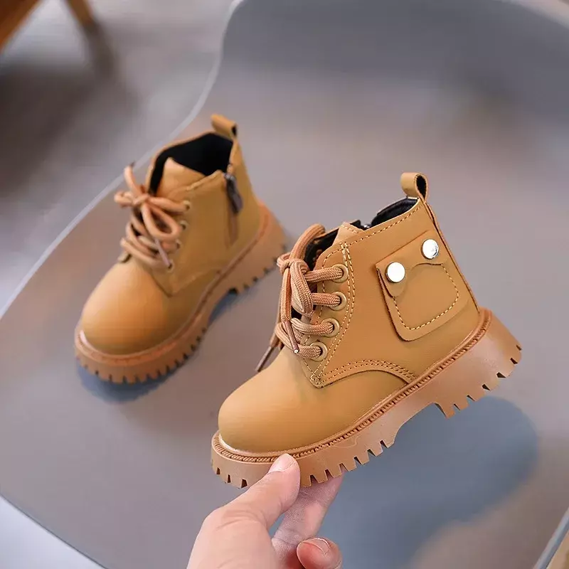 Kids Vintage Leather Boots New Autumn Children's Non-slip Soft Rubber Outsole Warm Ankle Boots Boys Girls Toddler Casual Shoes